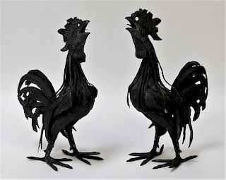 PR C.1950 Mexican Modernist Wrought Iron Roosters