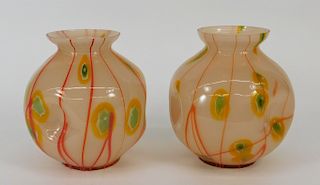 PR Kralik Line & Cane Bohemian Art Glass Vases
