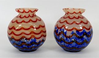 PR Kralik Red Wave Bohemian Art Glass Vases