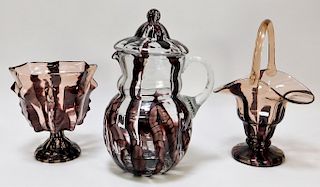 3PC Kralik Lenora Bohemian Art Glass Vessels