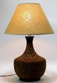 C.1960 Modern Cork Teakwood Table Lamp