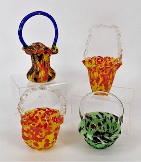4PC Franz Welz Art Glass Thorn Handle Basket Group