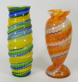 2PC Franz Welz Bohemian Zipper Art Glass Vases