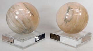 Pair Italian Polished Marble Sculpture Spheres