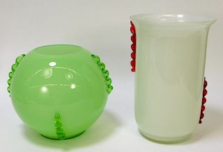 2PC Kralik Applied Bohemian Art Glass Vase