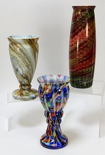 3PC Rindskopf Welz Bohemian Art Glass Vases