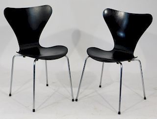 Pair Fritz Hansen MCM Black Laminate Basket Chairs