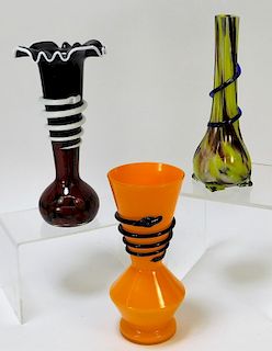 3PC Kralik Ruckl Serpentine Bohemian Art Glass
