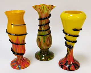 3PC Kralik Welz Serpent Bohemian Art Glass Vases