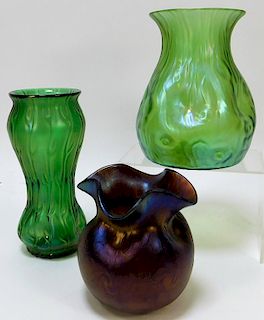 3 Loetz Rusticana Neptune Bohemian Art Glass Vases
