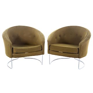 Pair of Mid Century Modern Upholstered Tub Chairs