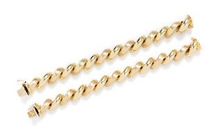 * A Pair of 14 Karat Yellow Gold San Marco Link Bracelets, 44.00 dwts.