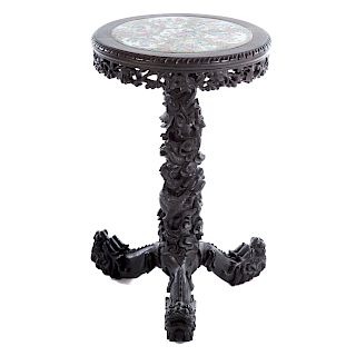 Chinese Export Carved Hardwood/Porcelain Table