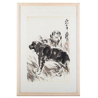 Chinese School 20th Century, Two Dogs Gouache