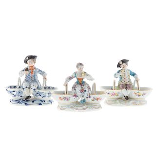 Three Meissen Porcelain Figural Salts