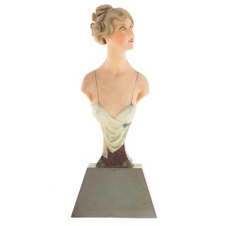 French Art Deco Miniature Female Painted Wax Bust