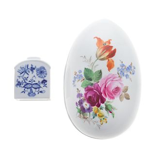 Meissen Porcelain Egg Form Box & Tea Caddy