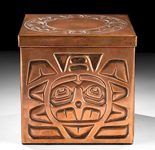 20th C. Pacific Northwest Copper & Wood Box - Sun Face
