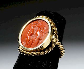 18K Gold Ring w/ Ancient Roman Jasper Intaglio