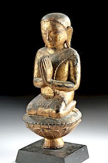 19th C. Burmese Gilt Wood Buddhist Monk