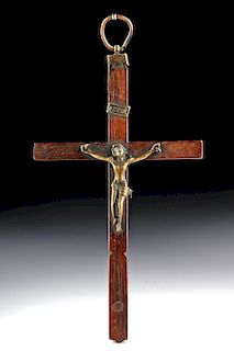 19th C. Western European Wood & Bronze Crucifix