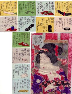 Utagawa School Shunga 12 Sheets Sexual Implements 1870s