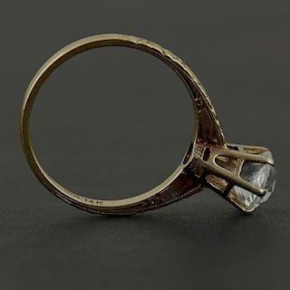 White Sapphire Ring w/ 14 K Gold Band