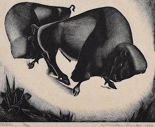 Agnes Miller Parker "Bison" Wood Engraving
