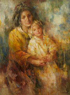 Lisette De Winne Oil on Canvas Mother and Child