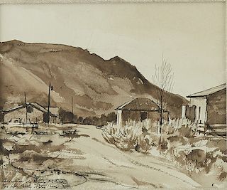 Peter Hurd Landscape Ink and Wash on Paper