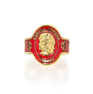 An 18 Karat Yellow Gold and Enamel Cigar Band Ring, Cartier, 4.70 dwts.