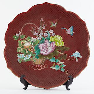 Chinese Cinnabar Lacquer and Cloisonne Platter