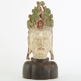 Early 19th c. Chinese Polychrome Wood Guanyin Head