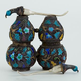 Silver and Cloisonne Double Gourd Snuff Bottle 