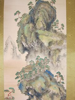 Shimazu Kazan "Mythical Mount Horai" Ink Painting on Silk