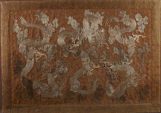 Massive Japanese Meiji Period Dragon Embroidery