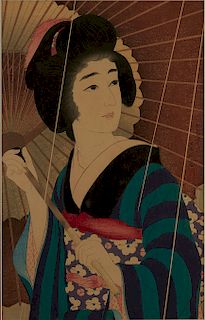 Torii Kotondo "Rain" Japanese Woodblock Print 