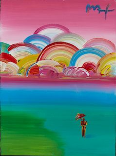 Peter Max Figure with Umbrella Oil on Paper