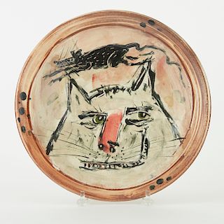 Ron Meyers Studio Pottery Charger with Cat and Mouse