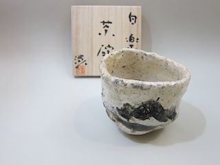 Mizutani Wataru White Raku Teabowl (Shiro-raku chawan)