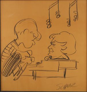 Charles Schulz Drawing of Schroeder w/ Piano w/ Letter
