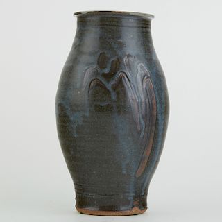 Warren MacKenzie Studio Pottery Vase Blue and Gray Marked