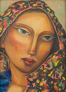 Miguel Martinez Portrait of Woman with Colorful Head Wrap 