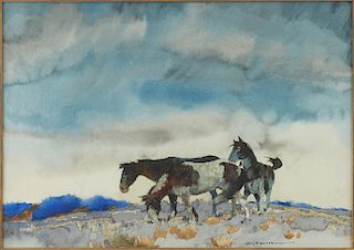 Roy M. Mason Horses Watercolor 