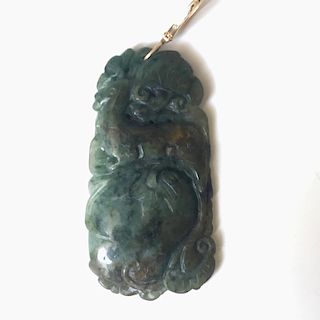 14K GOLD CHINESE ANTIQUE GREEN JADE