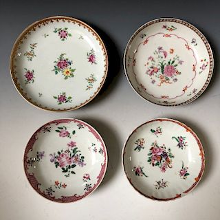 FOUR OF CHINESE ANTIQUE EXPORT FAMILLE-ROSE PLATES