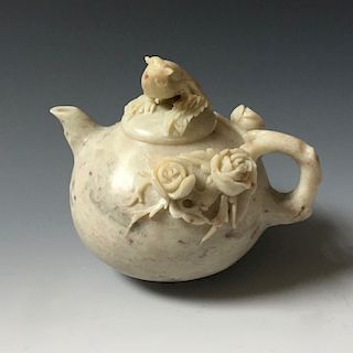 A  NICE CARVED SOAPSTONE TEAPOT