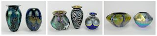 5 Robert Eickholt iridescent art glass vases