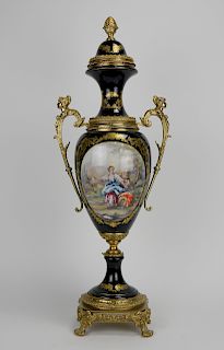 European porcelain covered urn