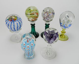 6 Footed Pedestal Art Glass paperweights
